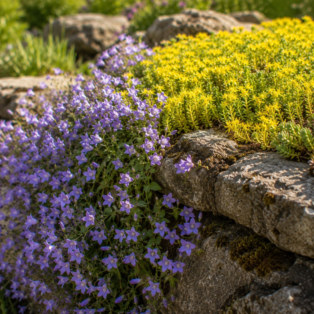 4 Bodendecker für Mauern - Campanula poscharskyana, Sedum acre - Bakker